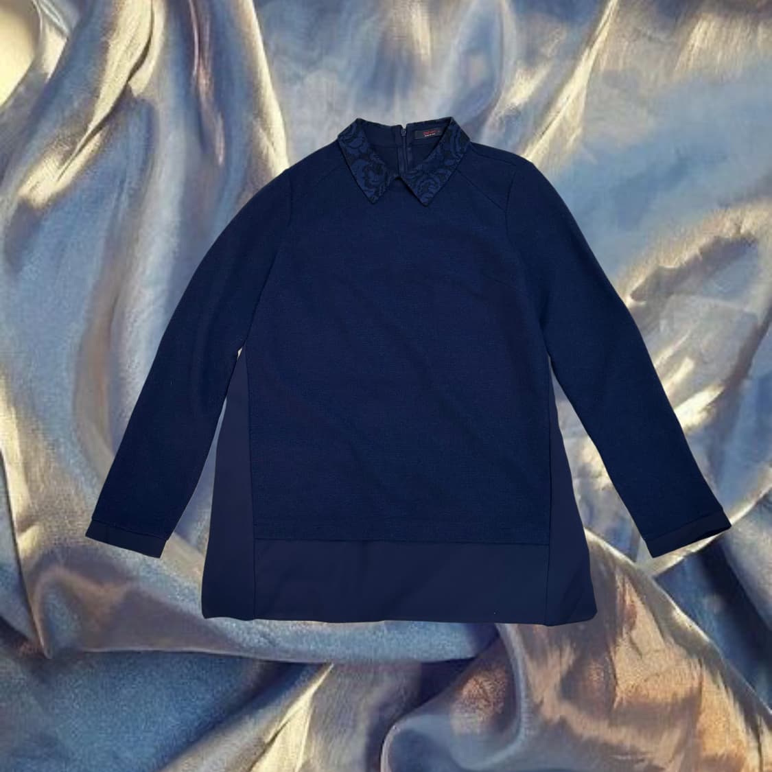 빈티지 지센 네이비 플라워 카라 블라우스 상품이미지1