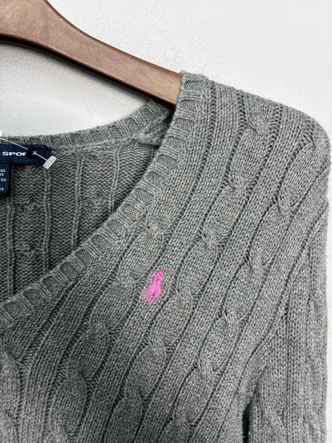 폴로랄프로렌 스포츠 핑크포니 꽈배기 브이넥 그레이니트 A3568 상품이미지3