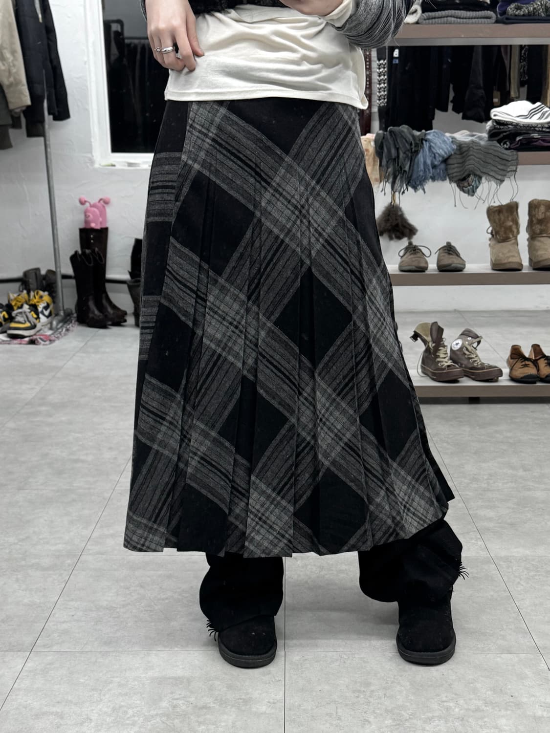JPN 체크 플리츠 롱 스커트 상품이미지7