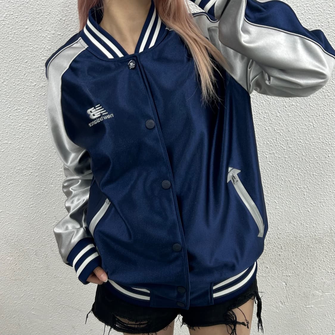 뉴발란스 힛런 네이비 새틴 버튼 자켓 105 상품이미지2