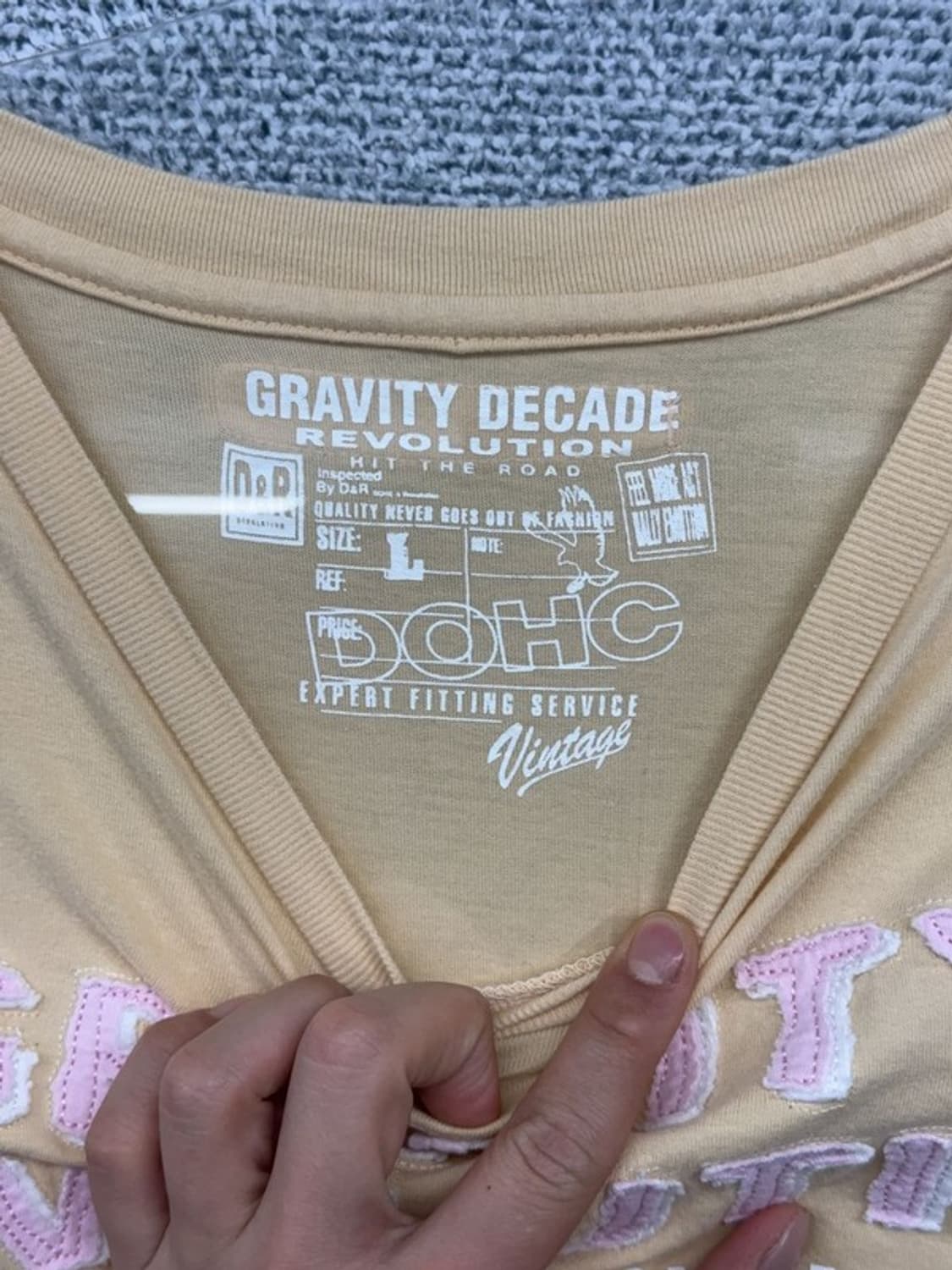 DOHC 연핑크 자수 Y2K 로고 빈티지 베이지 반팔티 L1 상품이미지5