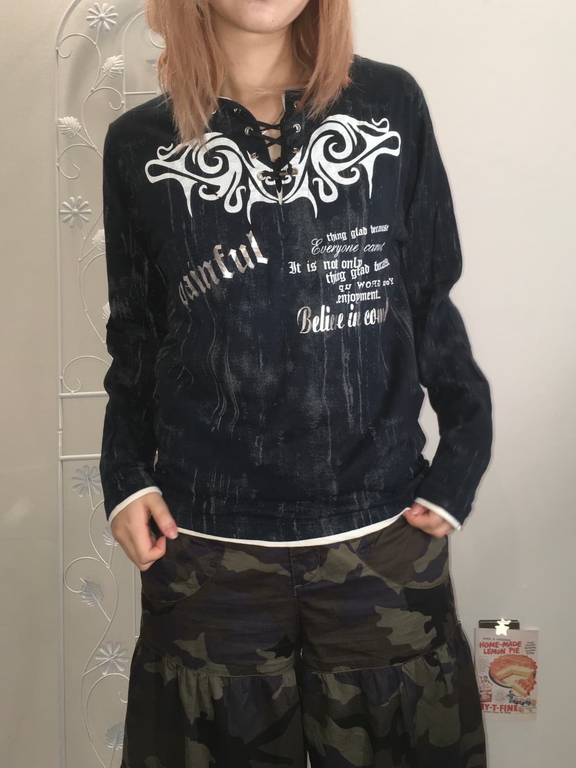 jpn vintage punk eyelet printing long sl 상품이미지2