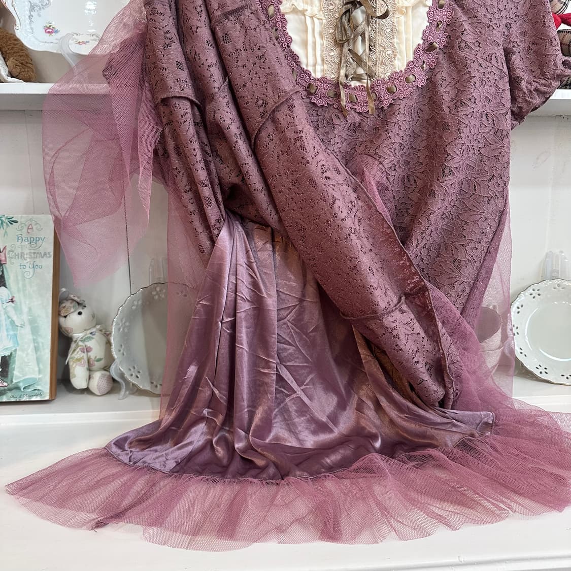 axes femme(악시즈팜) 라일락퍼플 레이스+튤 오버레이 원피스 상품이미지5