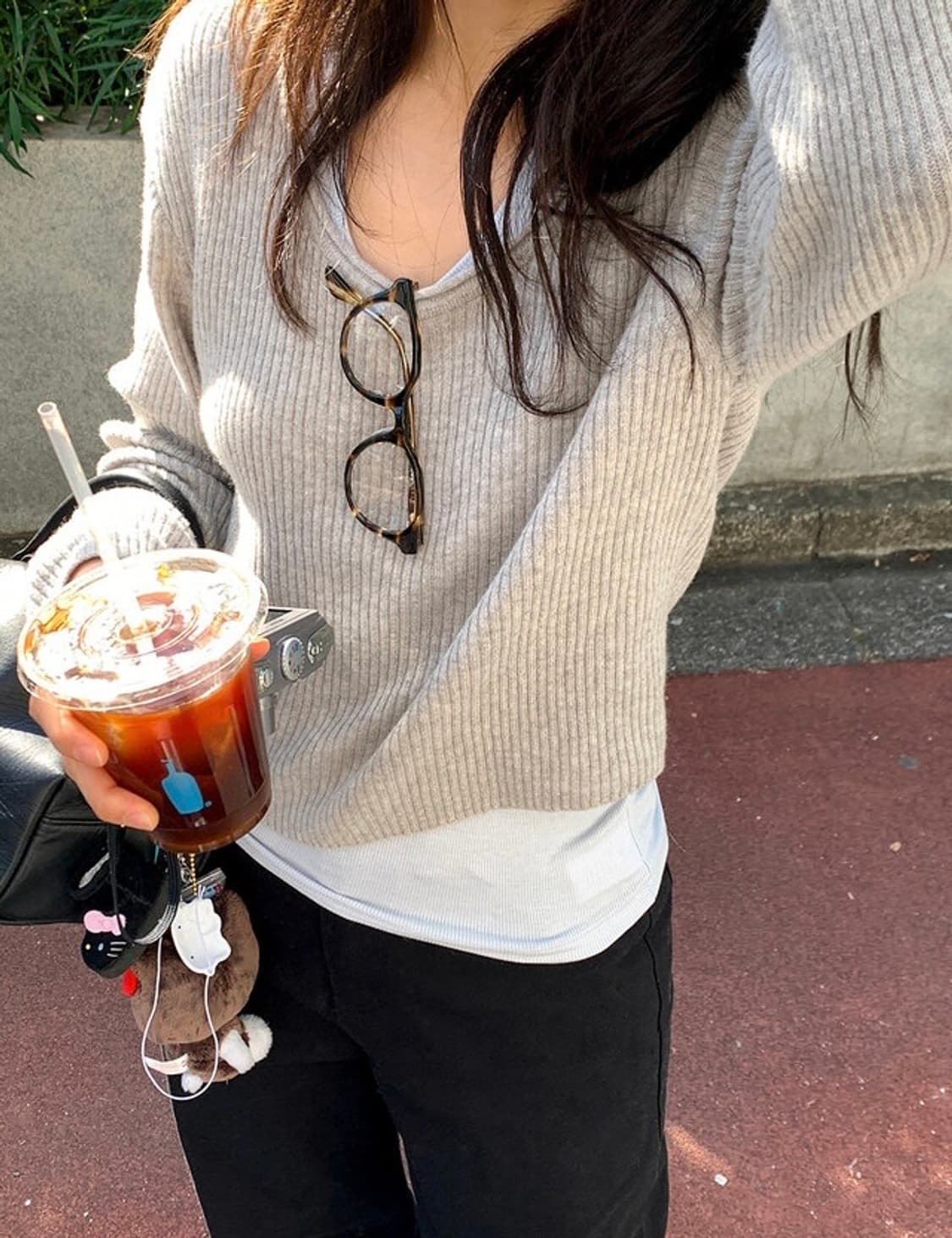 언더비 Favor 여리핏 골지 크롭 니트 얼티밋그레이 상품이미지1