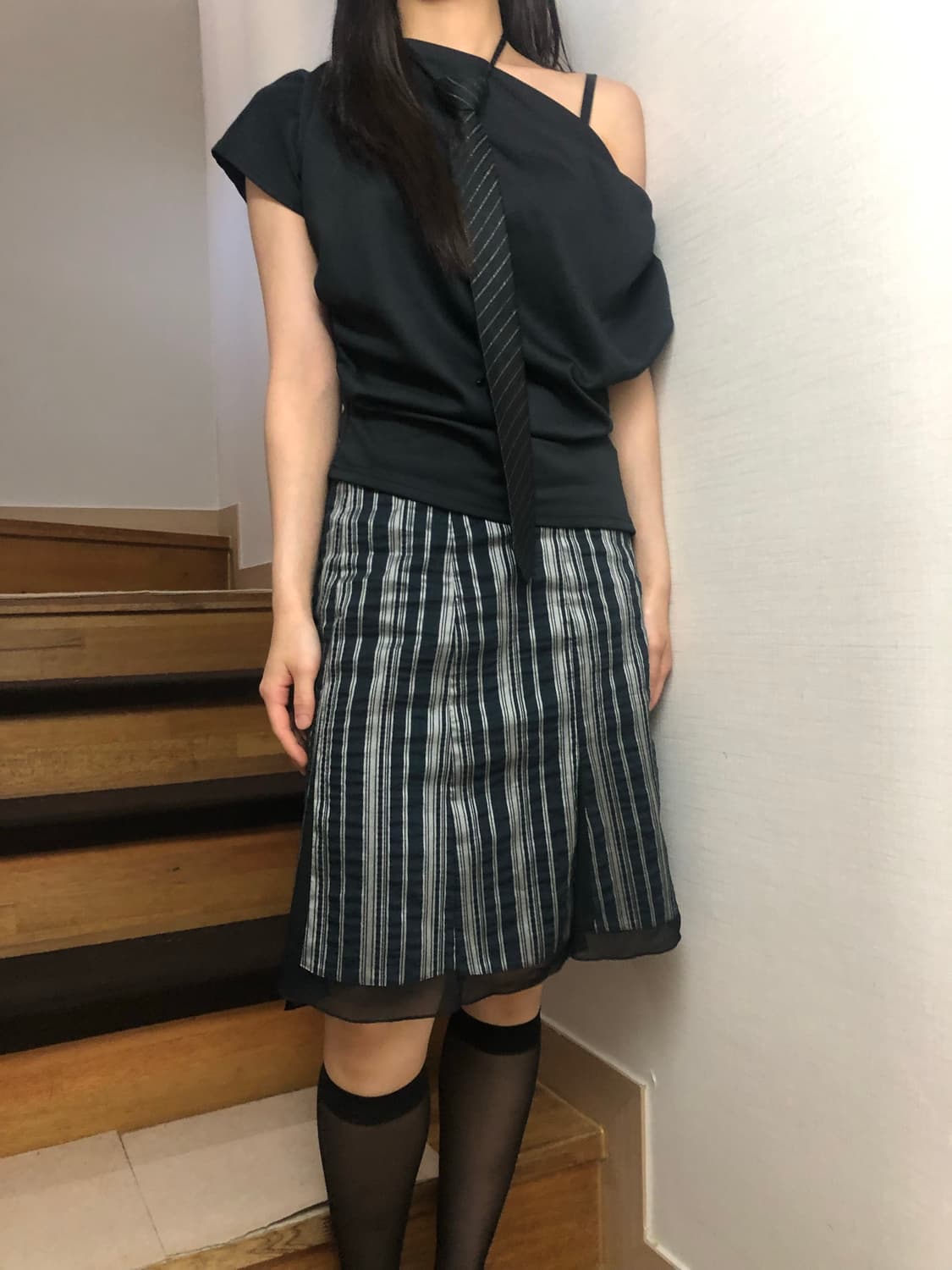빈티지 그레이 네이비 스트라이프 스커트 상품이미지7