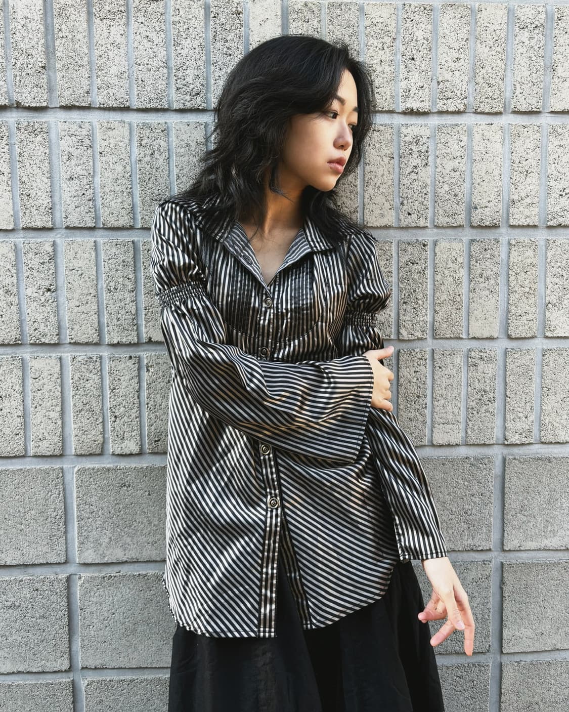 고스트오브할렘 스트라이프 새틴 긱시크 셔츠 상품이미지2