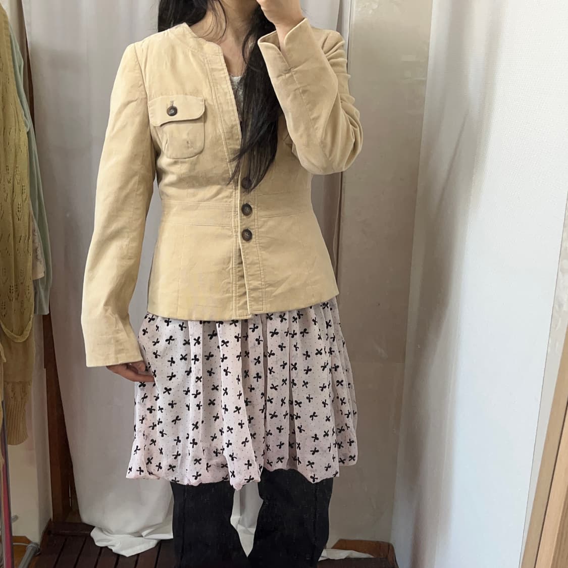 Vintage beige button slim jacket 상품이미지1