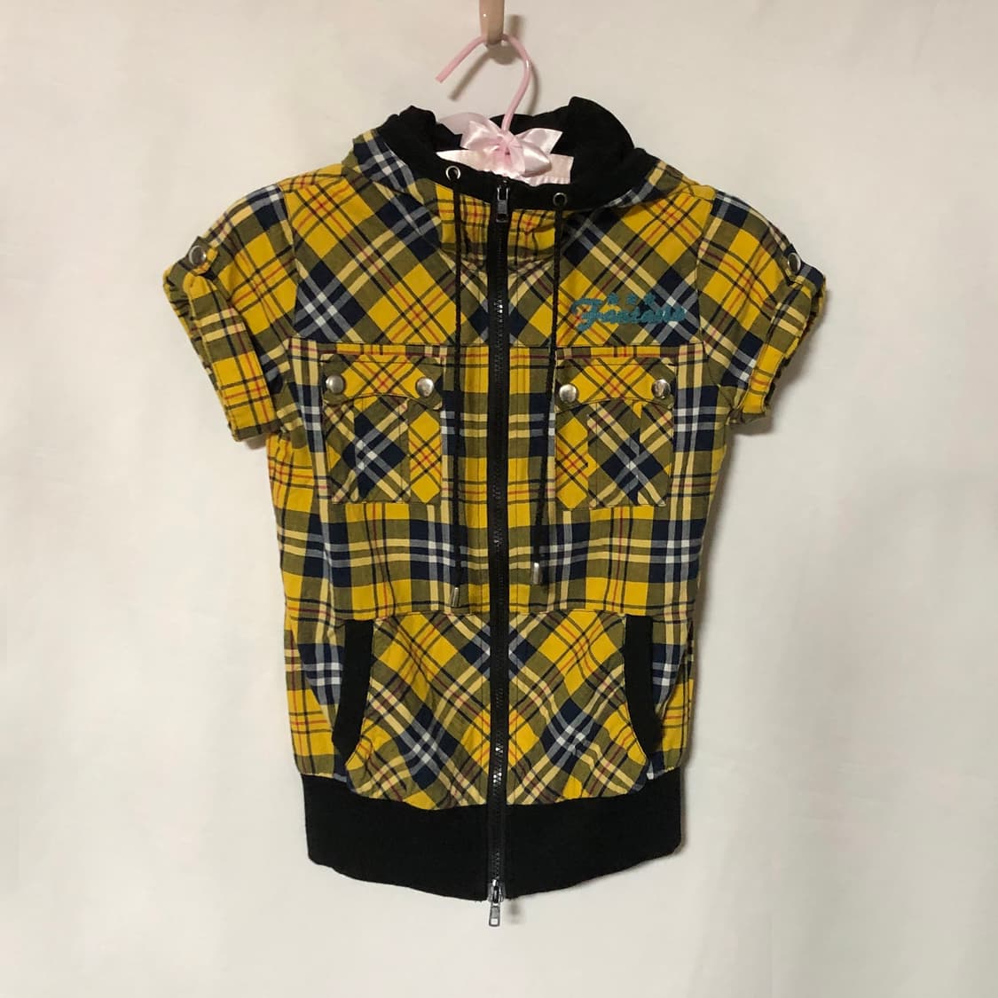 날개 레터링 체크 후드 집업 옐로우 상품이미지7