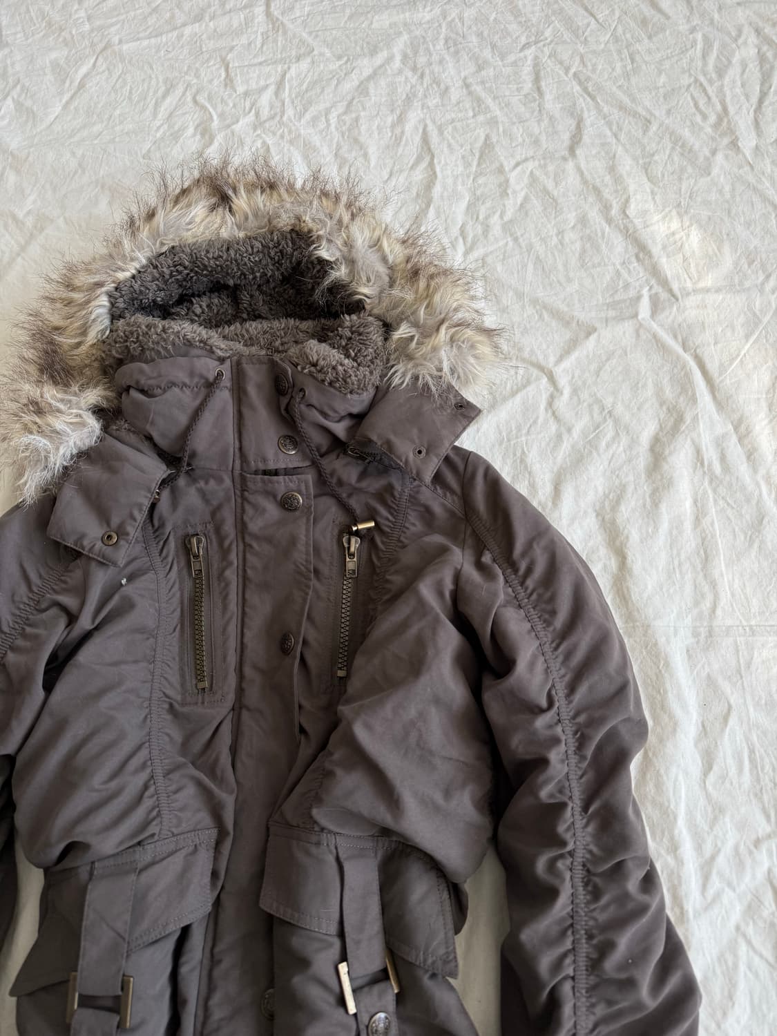 y2k 카키브라운 셔링 미니원피스 야상집업 상품이미지3