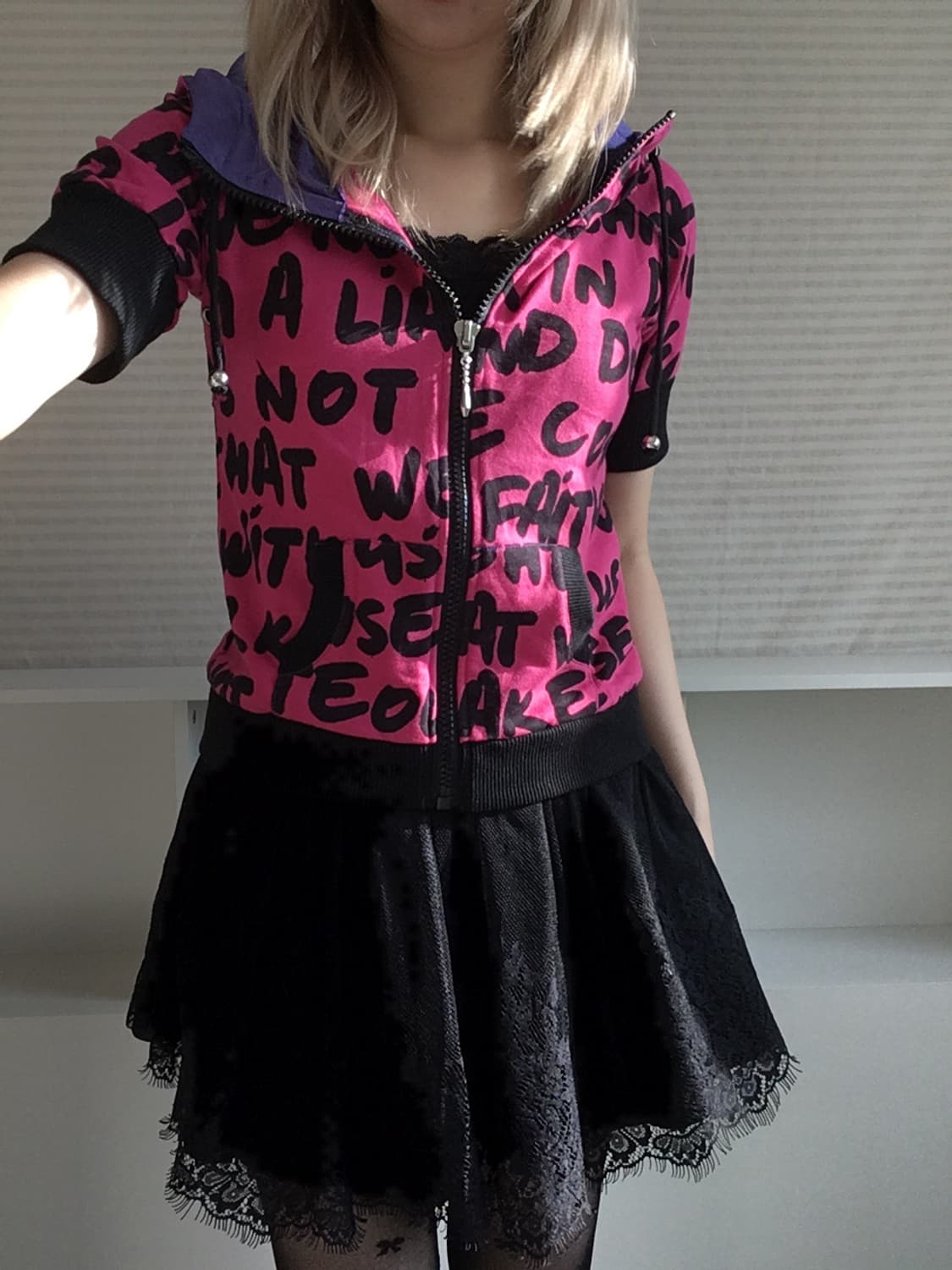 jpn vintage gyaru punk hood half zip-up 상품이미지2