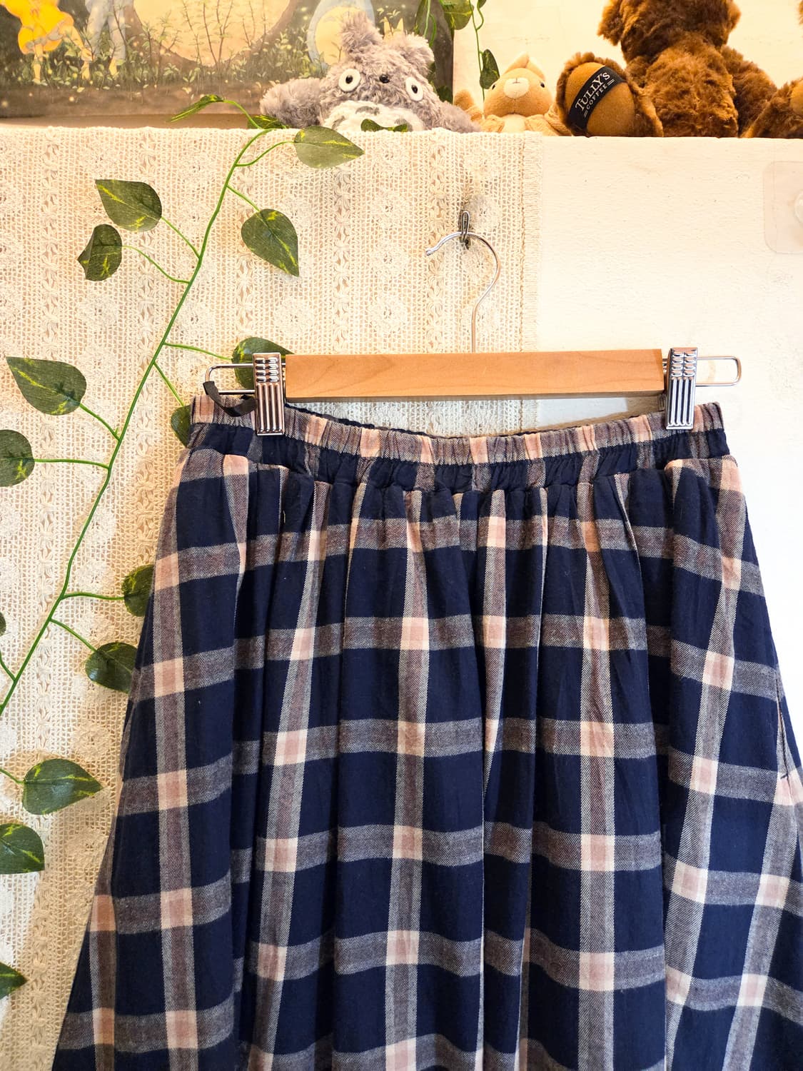 네이비 핑크 체크 롱스커트 상품이미지2