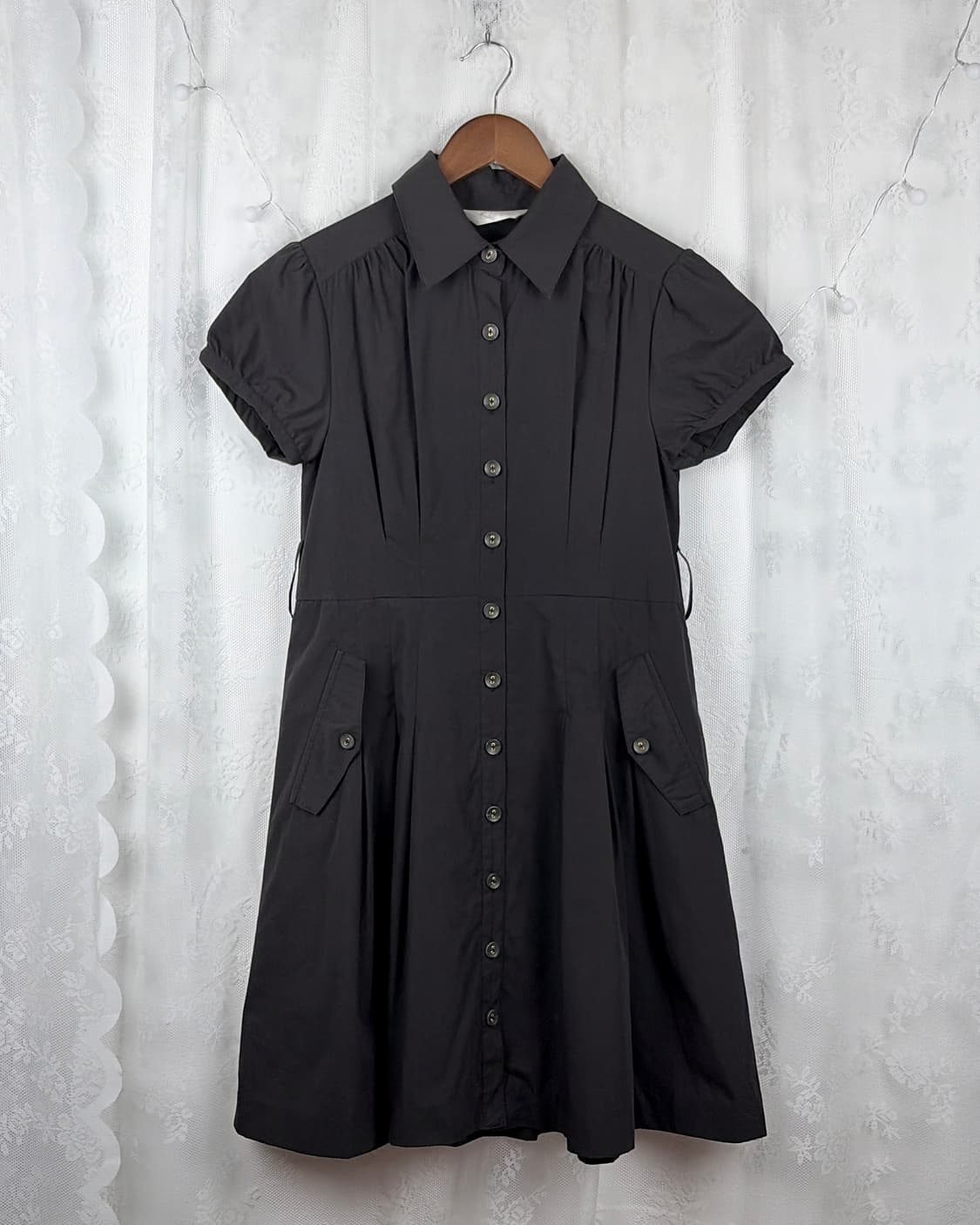 JPN black button-down shirt dress 상품이미지4