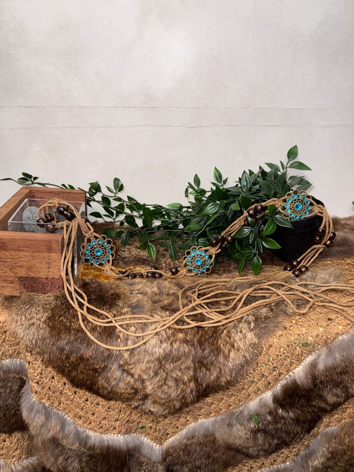 Ethnic emerald cubic flower strap belt 상품이미지1