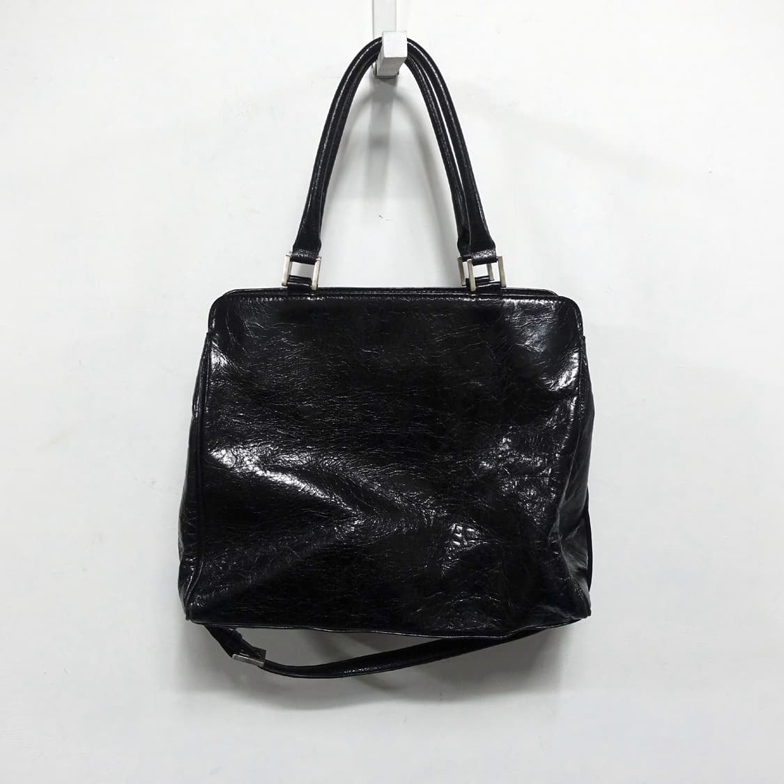 LEATHER 블랙 링클 가공 레더 크로스 벨트 스트랩 숄더백  상품이미지4
