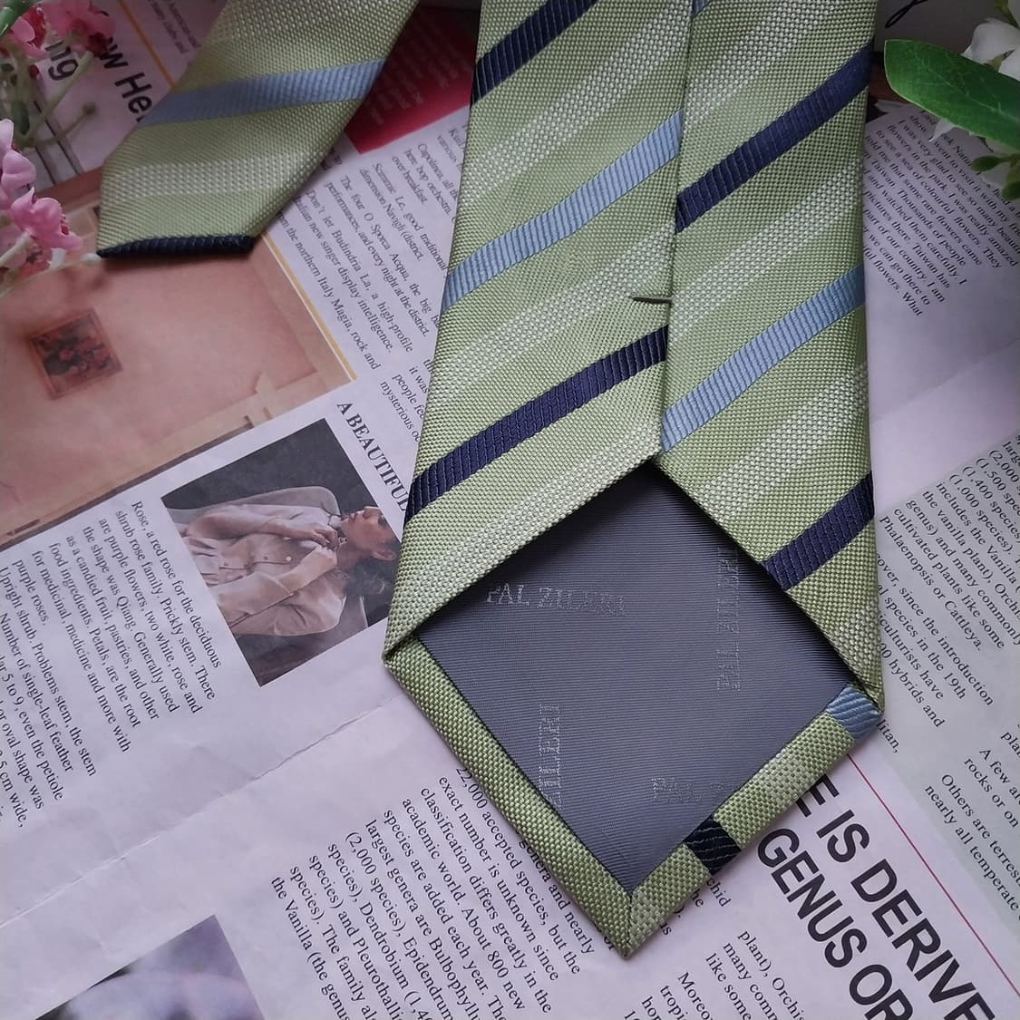 빨질레리 실크 연두 스트라이프 넥타이 8.9cm A+등급 K1462
 상품이미지7