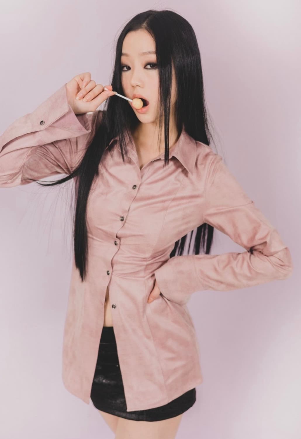 달링유어배드 스웨이드 롱 셔츠 핑크 상품이미지2