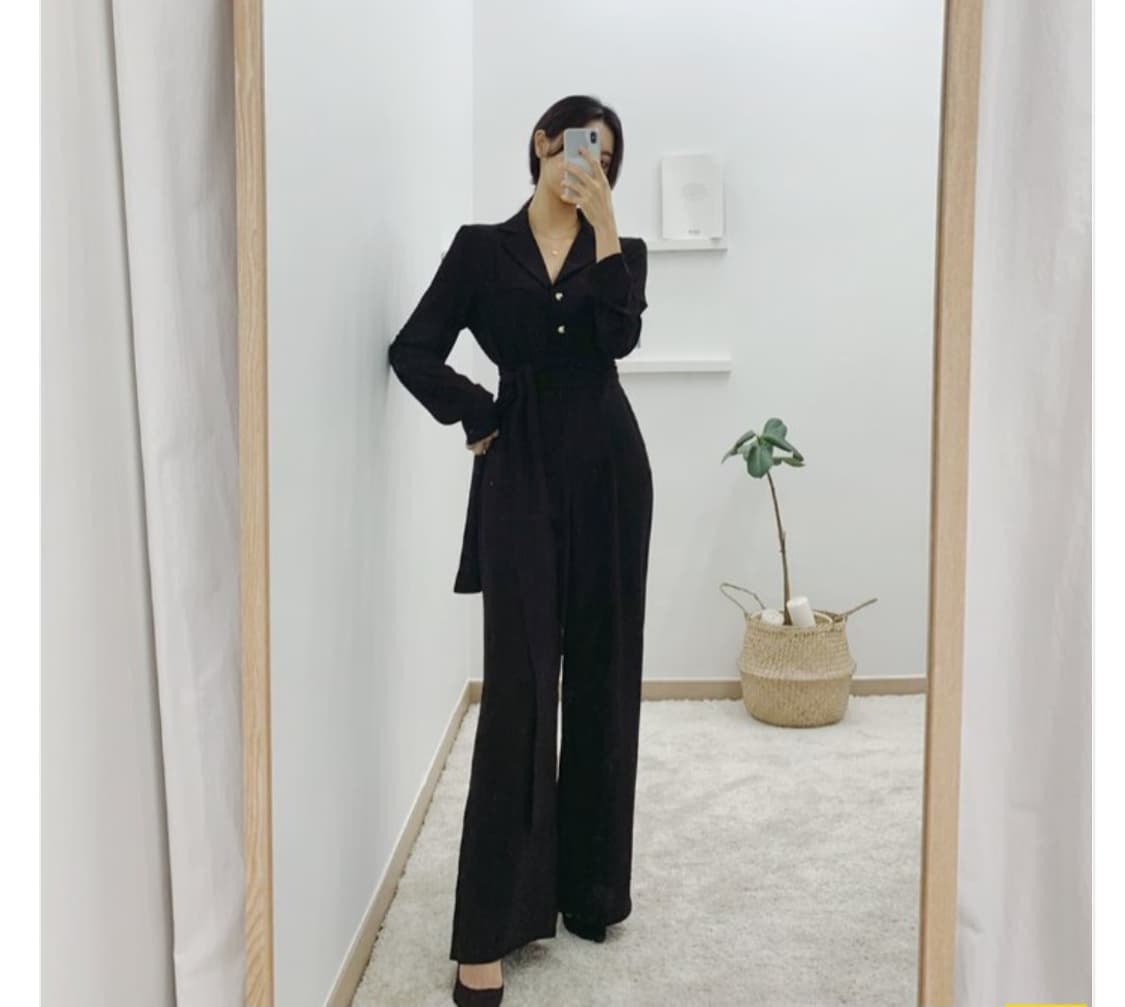 블랙 셔츠 스타일 벨트 점프수트 상품이미지2