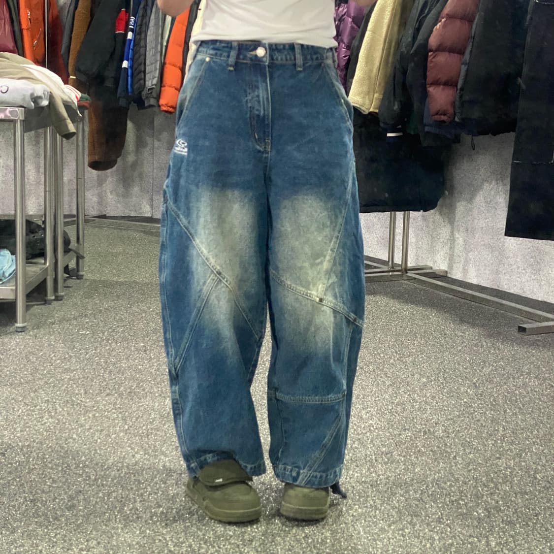 트래블 밀 데님 리벳 워싱 데님 벌룬 팬츠 B3565 상품이미지1