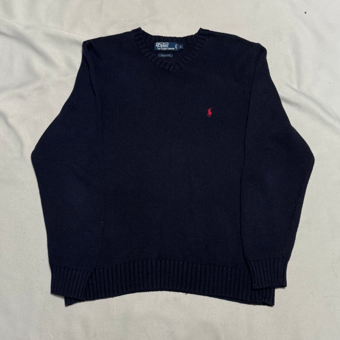 L 폴로랄프로렌 레드 포니 코튼 네이비 브이넥 니트 상품이미지2