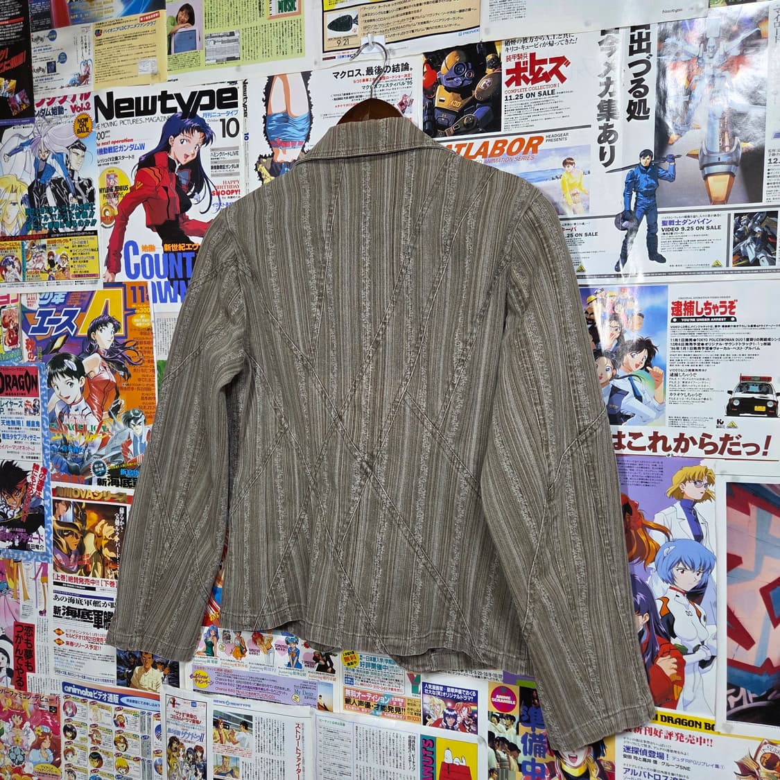 JPN 스트라이프 원버튼 브라운 코튼 블레이저 자켓 상품이미지6