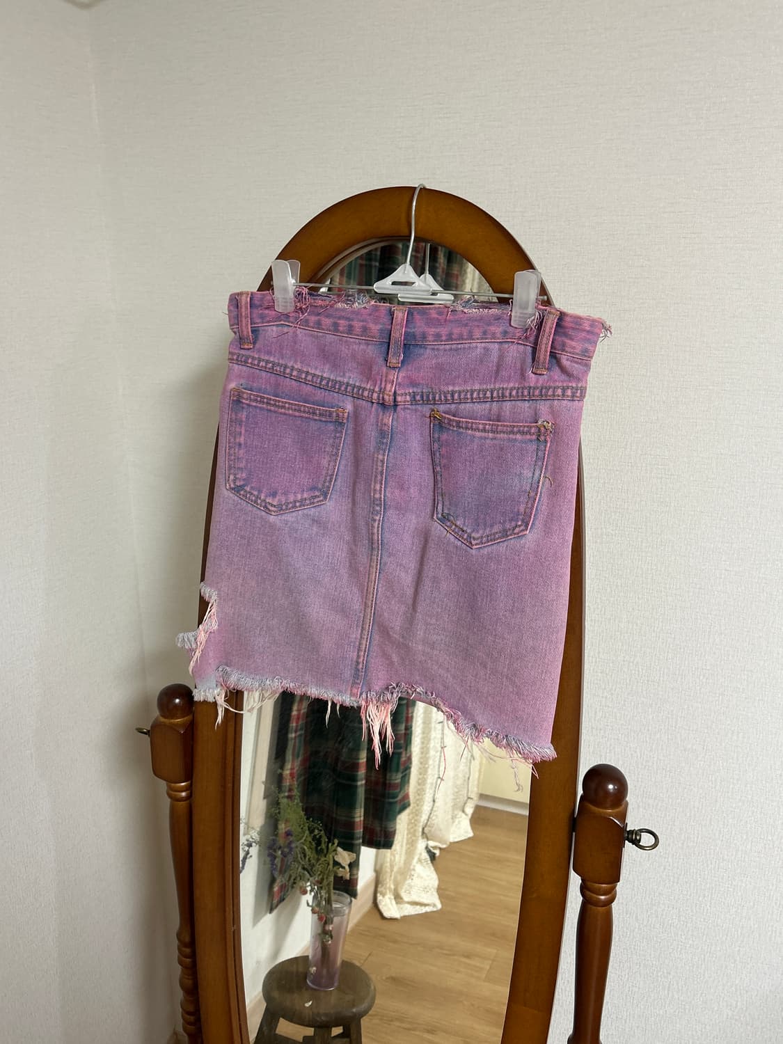 언발란스 컷팅 핑크 스커트 상품이미지2