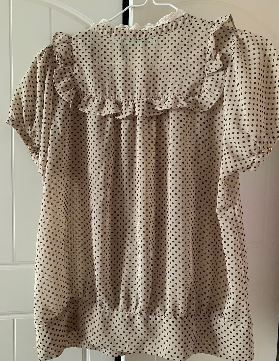 베이지 반팔 도트 블라우스 상품이미지3