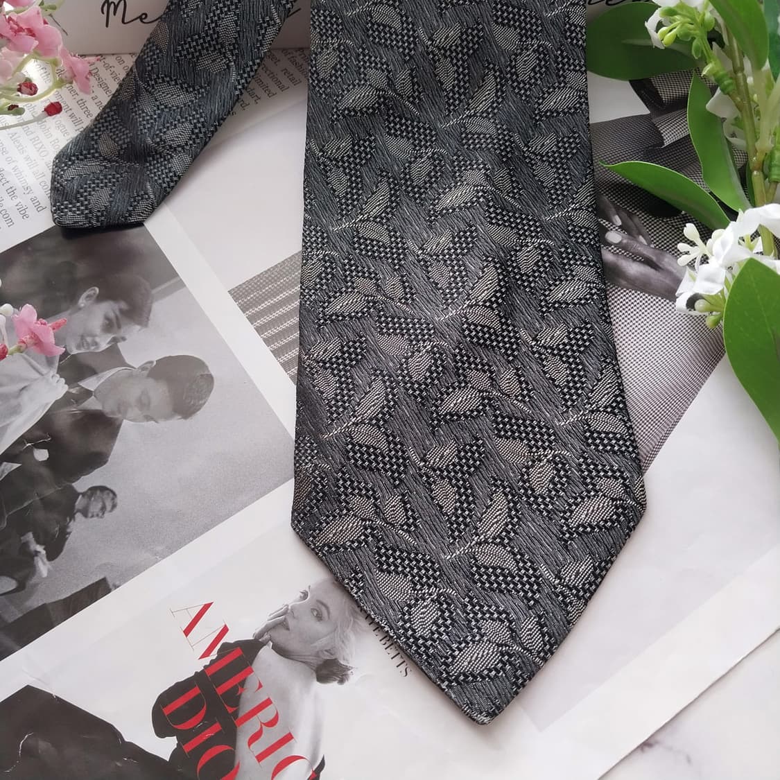 랑방 실크 자카드 나뭇잎 패턴 넥타이 9.5cm A+등급 K1722
 상품이미지6