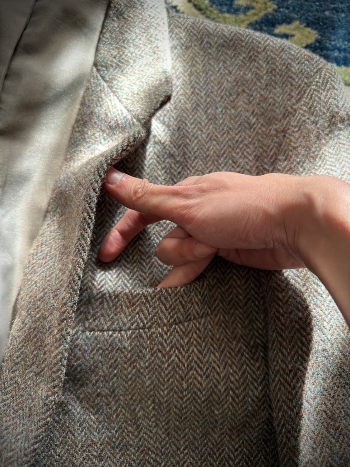 90s 헤리스트위드 그린우즈 헤링본 울 블레이저 상품이미지5