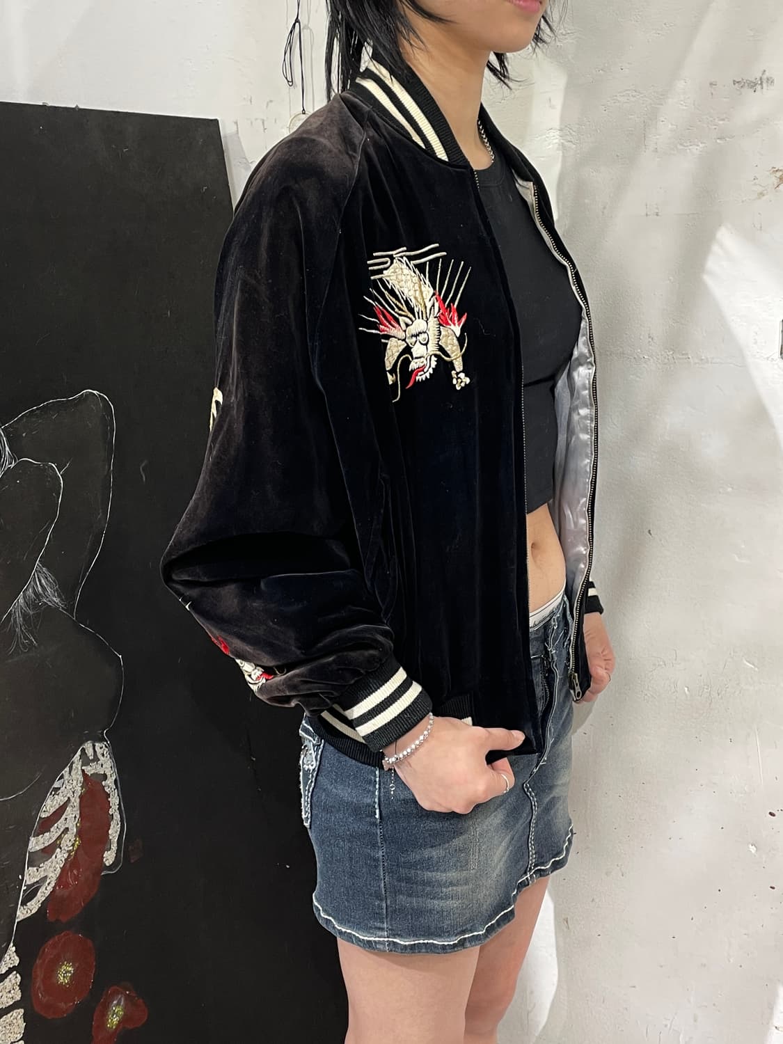 일본빈티지 요코스카 벨벳 자수 스카잔 오리엔탈 스카쟌 M 상품이미지6