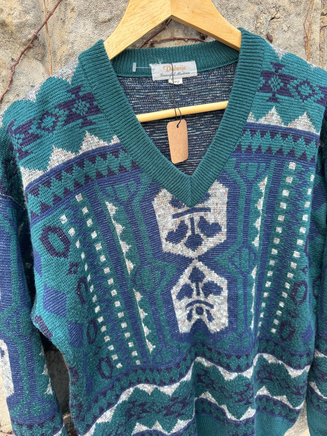 일본 빈티지 에스닉 패턴 v넥 니트  상품이미지6