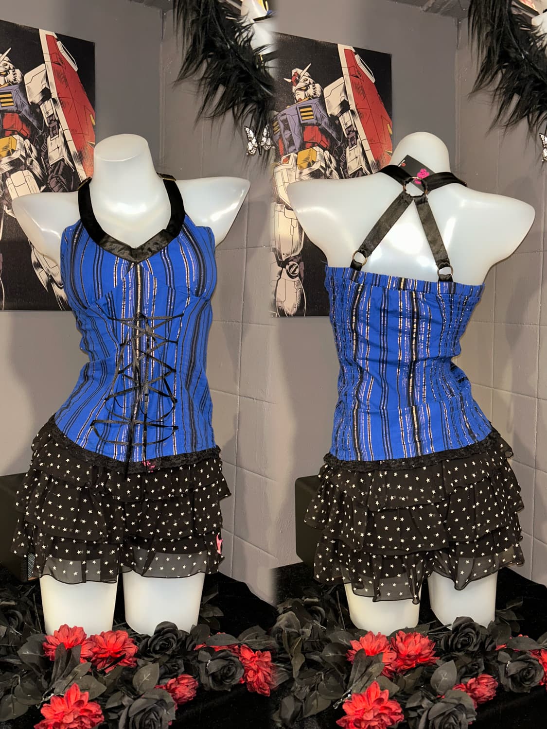 diable baiser 글리터 레이스 스트라이프 코르셋 갸루y2k펑크 상품이미지2