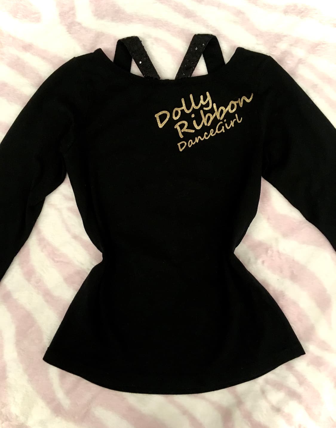 돌리리본 블랙 지브라 글리터 레터링 오네갸루 금장 탑 상품이미지4