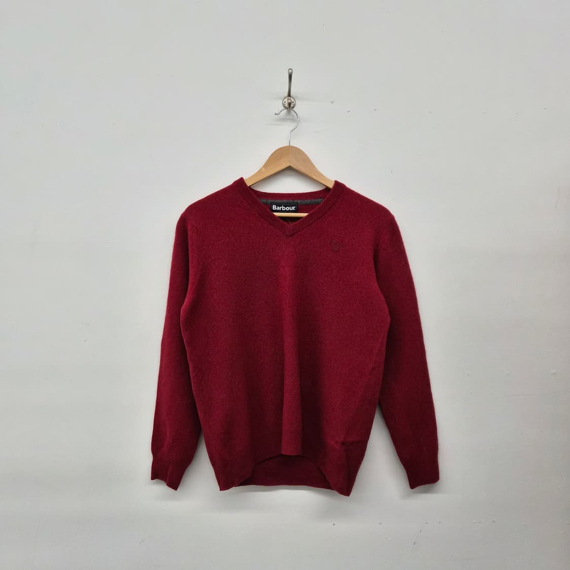 바버 V넥 니트 스웨터 버건디 남녀공용 L 상품이미지1