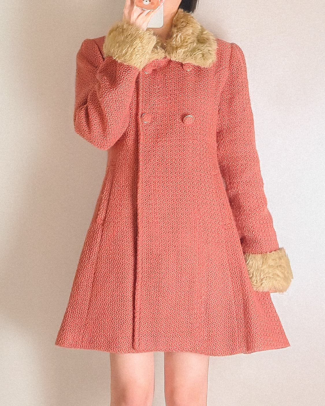 일본 빈티지/y2k 갸루/ 코랄 오렌지 퍼코트 상품이미지1