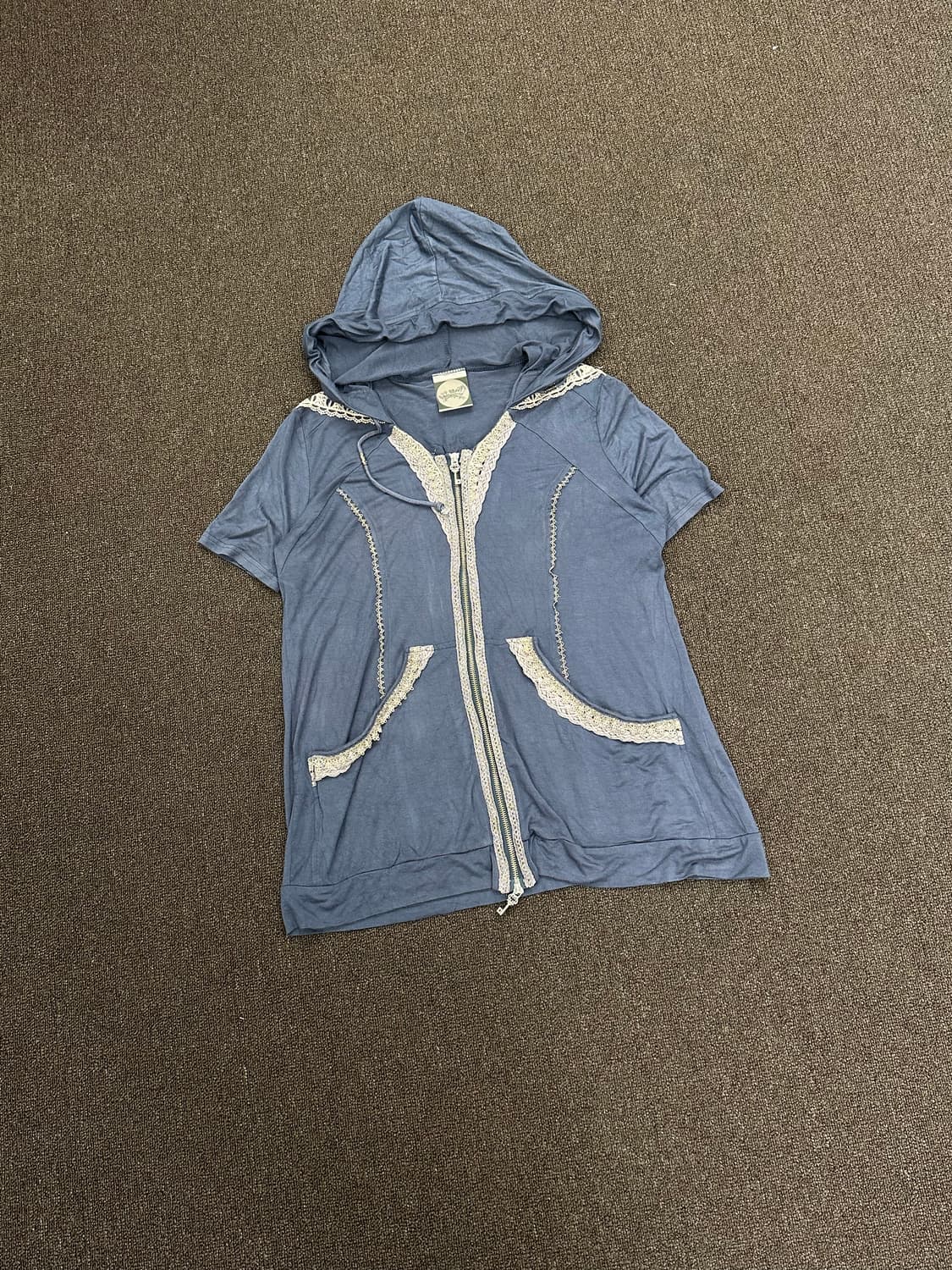 OS)Ozz Angero 빈티지 여성 레이스 디테일 반팔 후드집업 상품이미지3