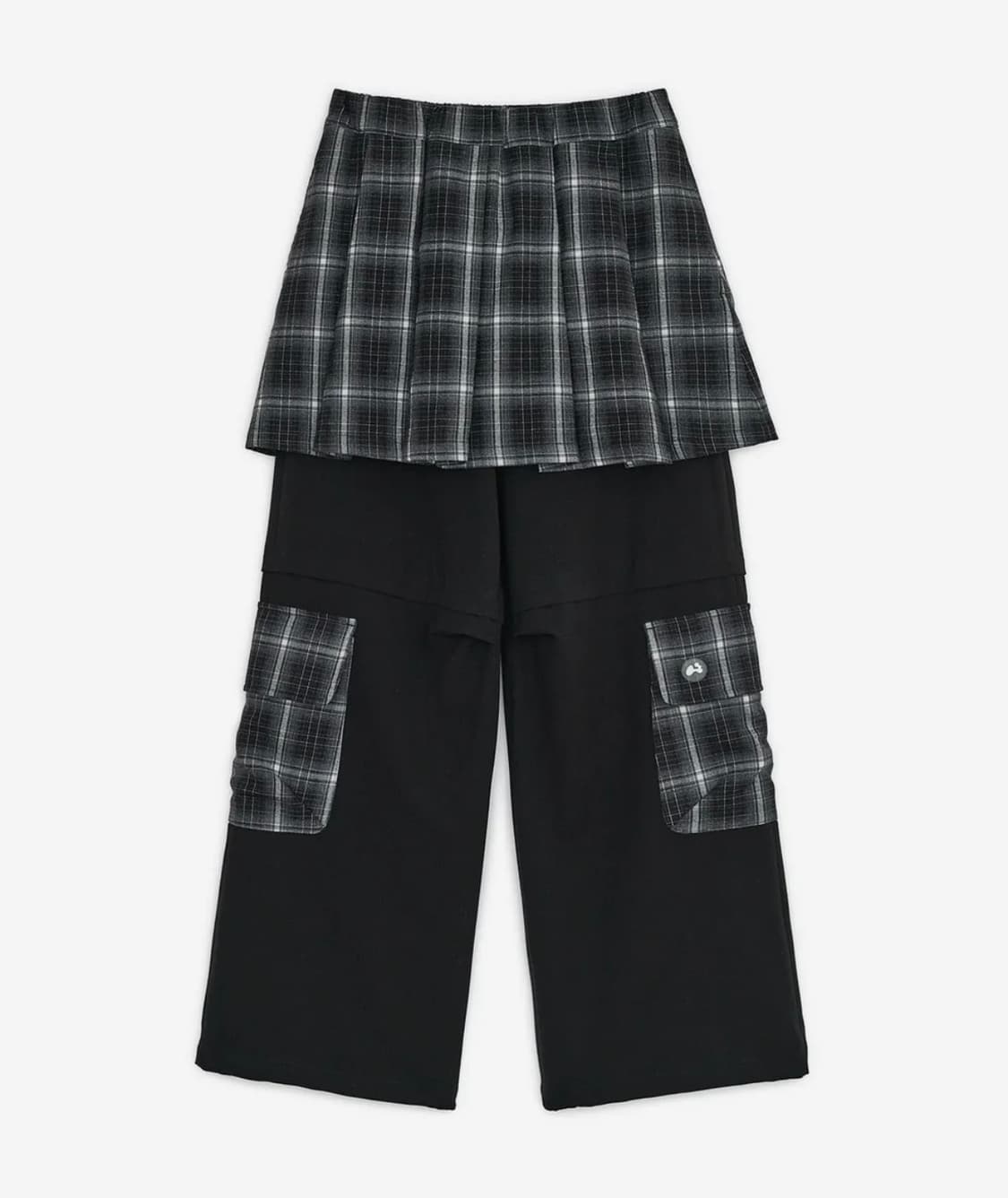 허그유어스킨 체크 스커트 레이어드 카고팬츠 블랙 상품이미지1