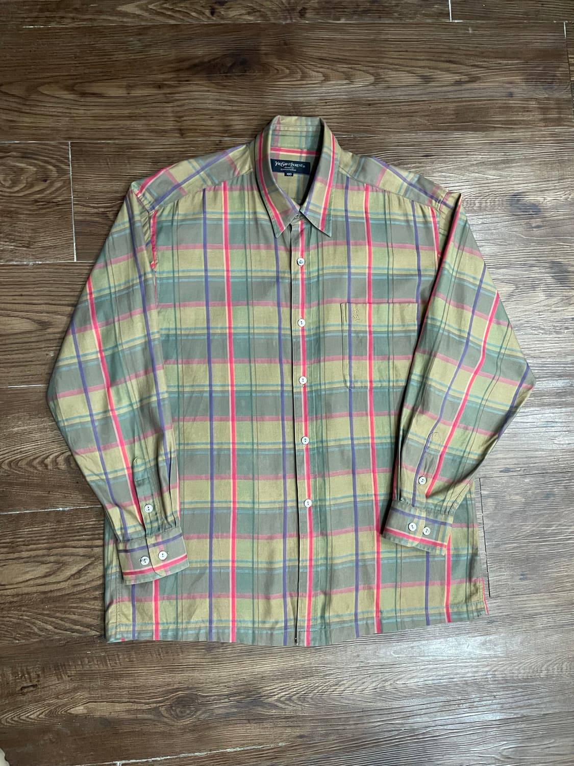 입생로랑 YSL 자수 로고 체크 셔츠 상품이미지3