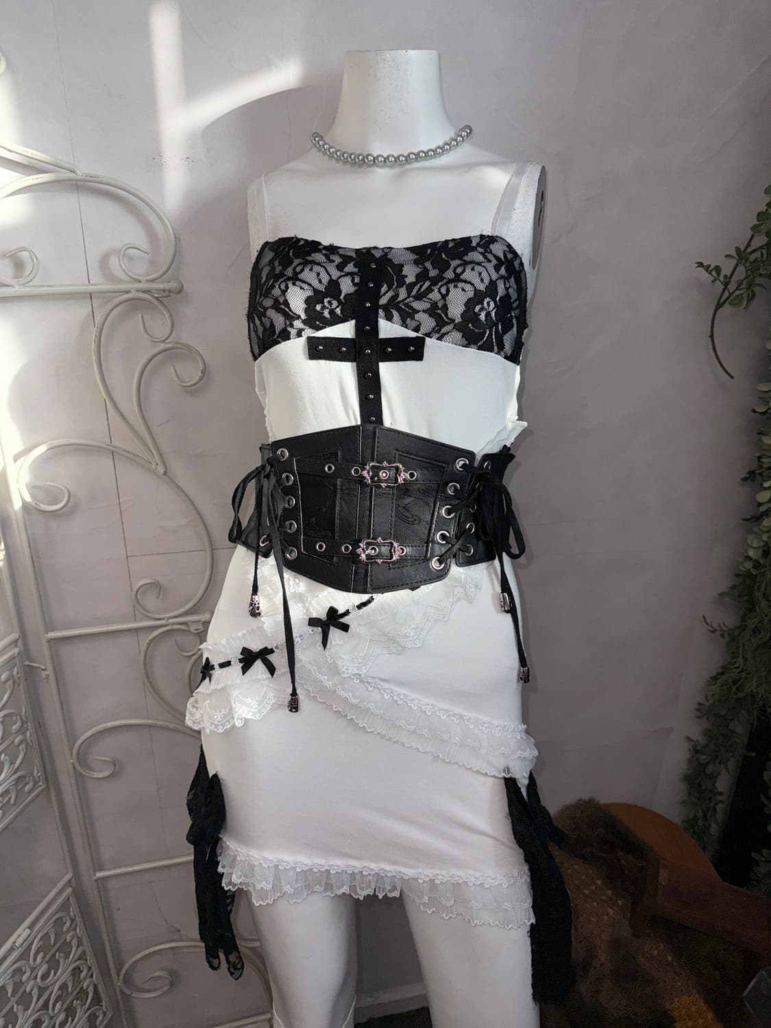 Black floral laceup buckled corset belt 상품이미지5