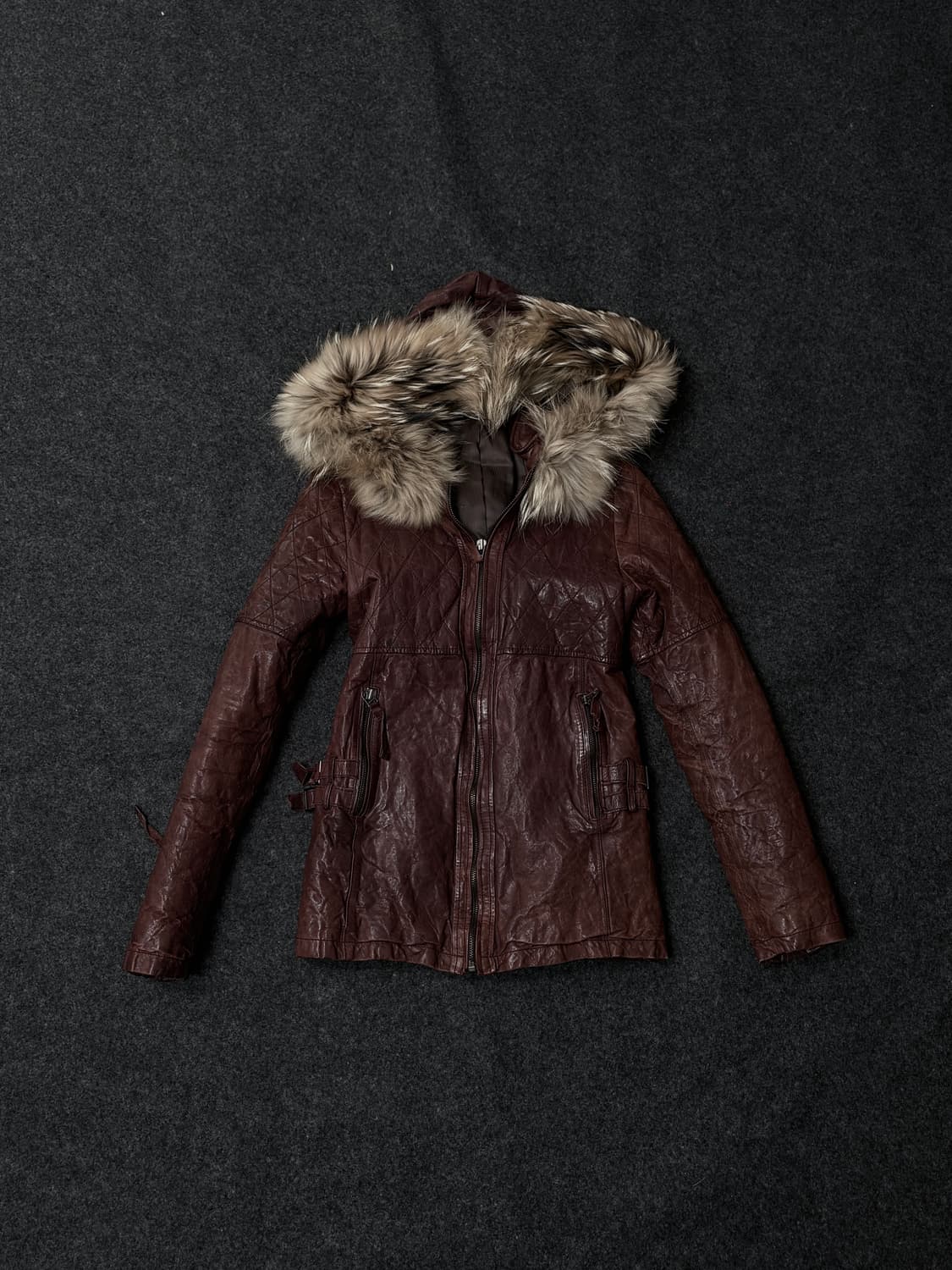 Vintage V-kei 00's punk fur hood leather 상품이미지1