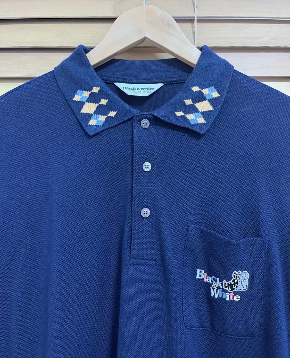 블랙앤화이트 재팬 남성 네이비긴팔PK티셔츠 상품이미지1