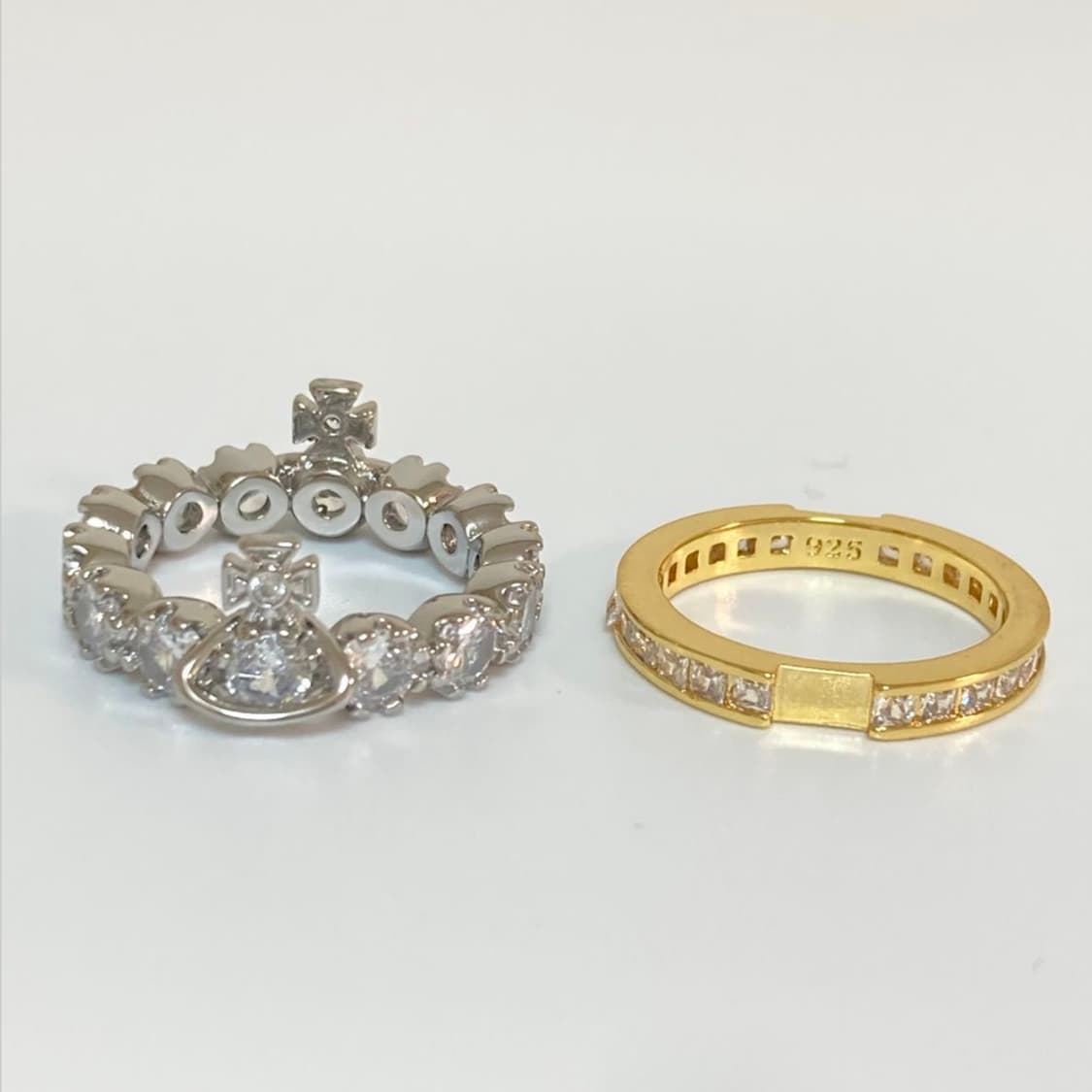 비비안웨스트우드 아카이브 큐빌크리스탈 골드실버 2단링 반지 상품이미지4