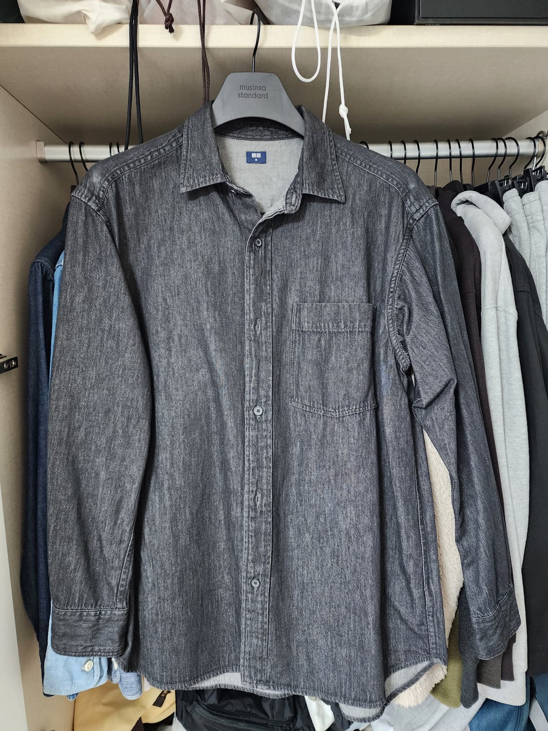 유니클로 데님오버셔츠 476445 09블랙 M사이즈 택만 뗀 새제품 상품이미지4