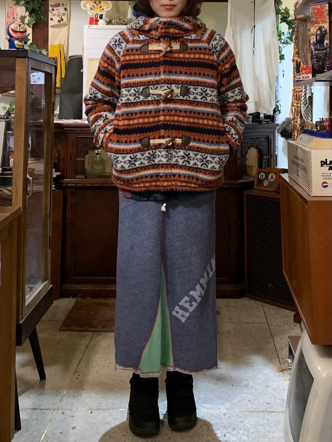 빔즈하트 노르딕 패턴 플리스 더플 코트 집업 상품이미지9