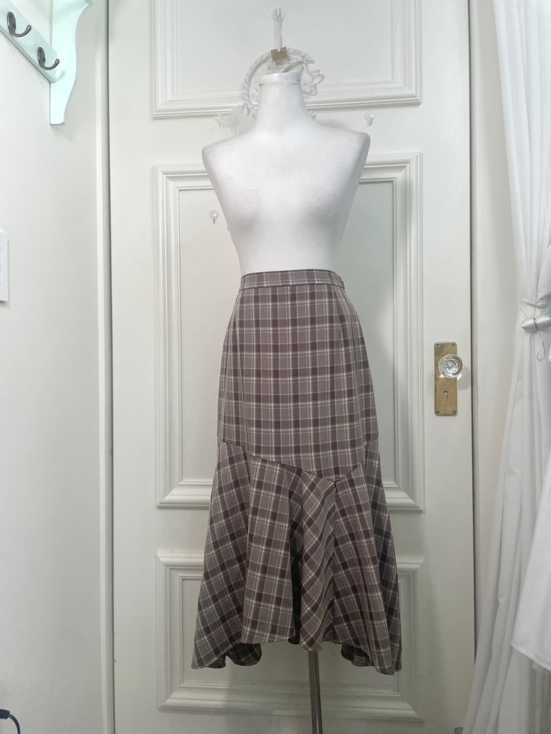 pinkbeige check ruffle banding unbalance 상품이미지1