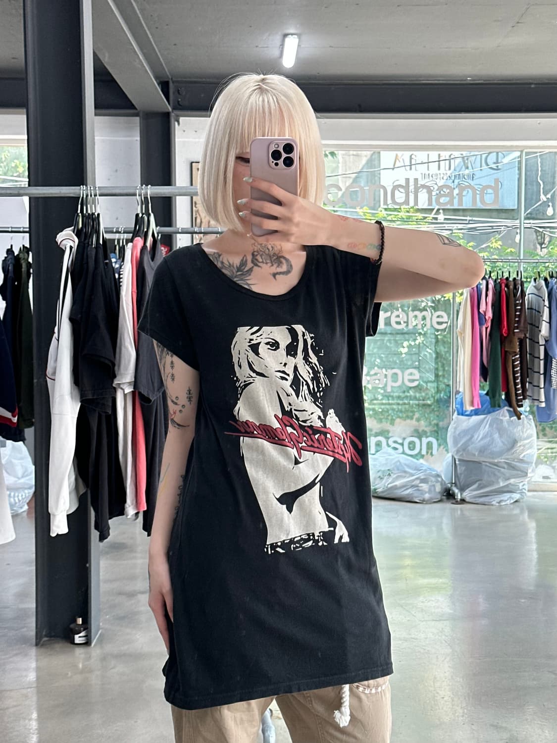 히스테릭 글래머 히스걸 그래픽 반팔 롱 티셔츠 상품이미지3