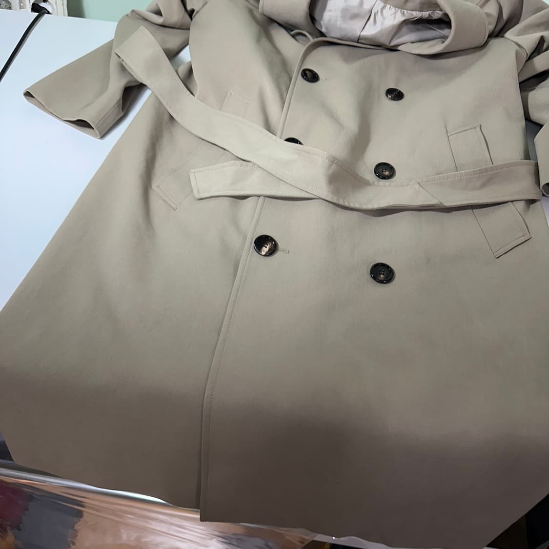 100 L 앤드지 딥베이지 로브 더블 롱 트렌치코트 상품이미지3