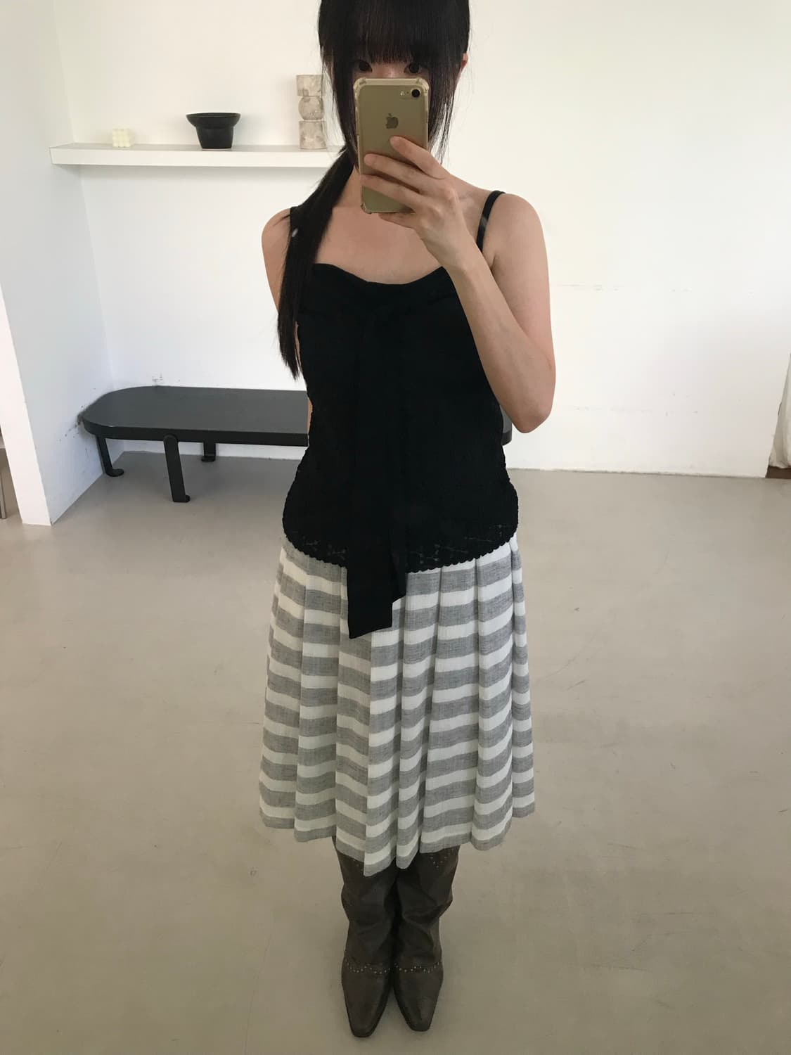 vintage grey stripe pattern pleats skirt 상품이미지9
