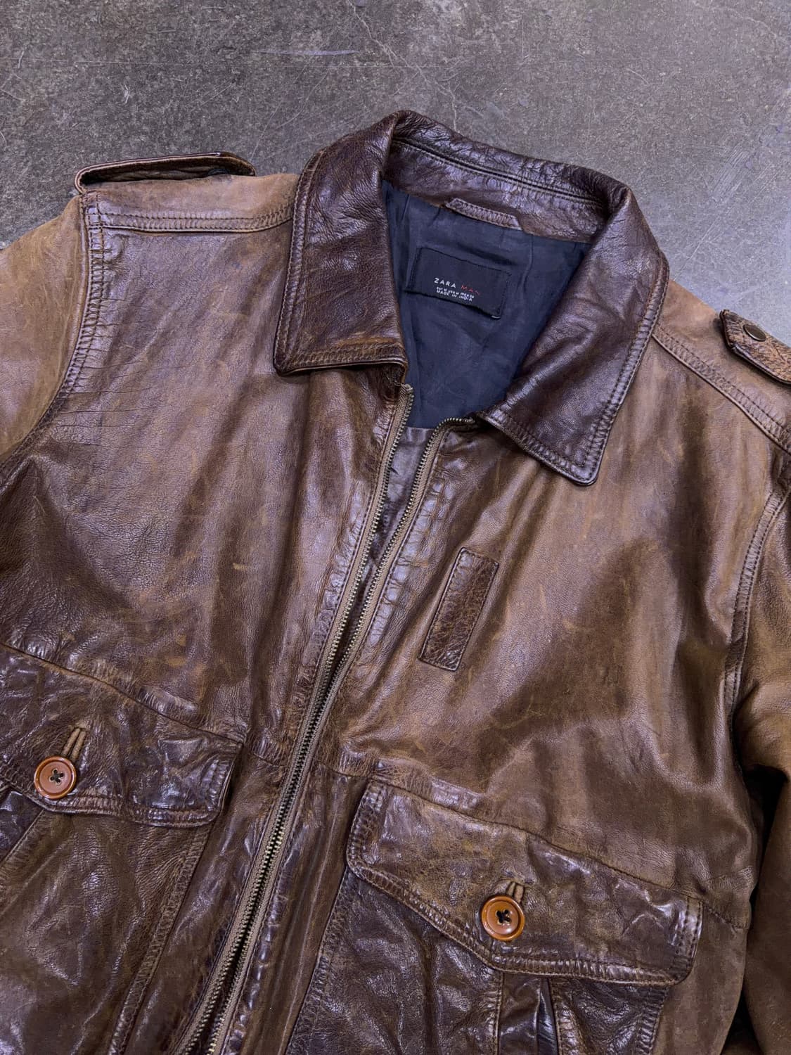 자라 빈티지 G-1 레더 가죽자켓 봄버 브라운 M 상품이미지3