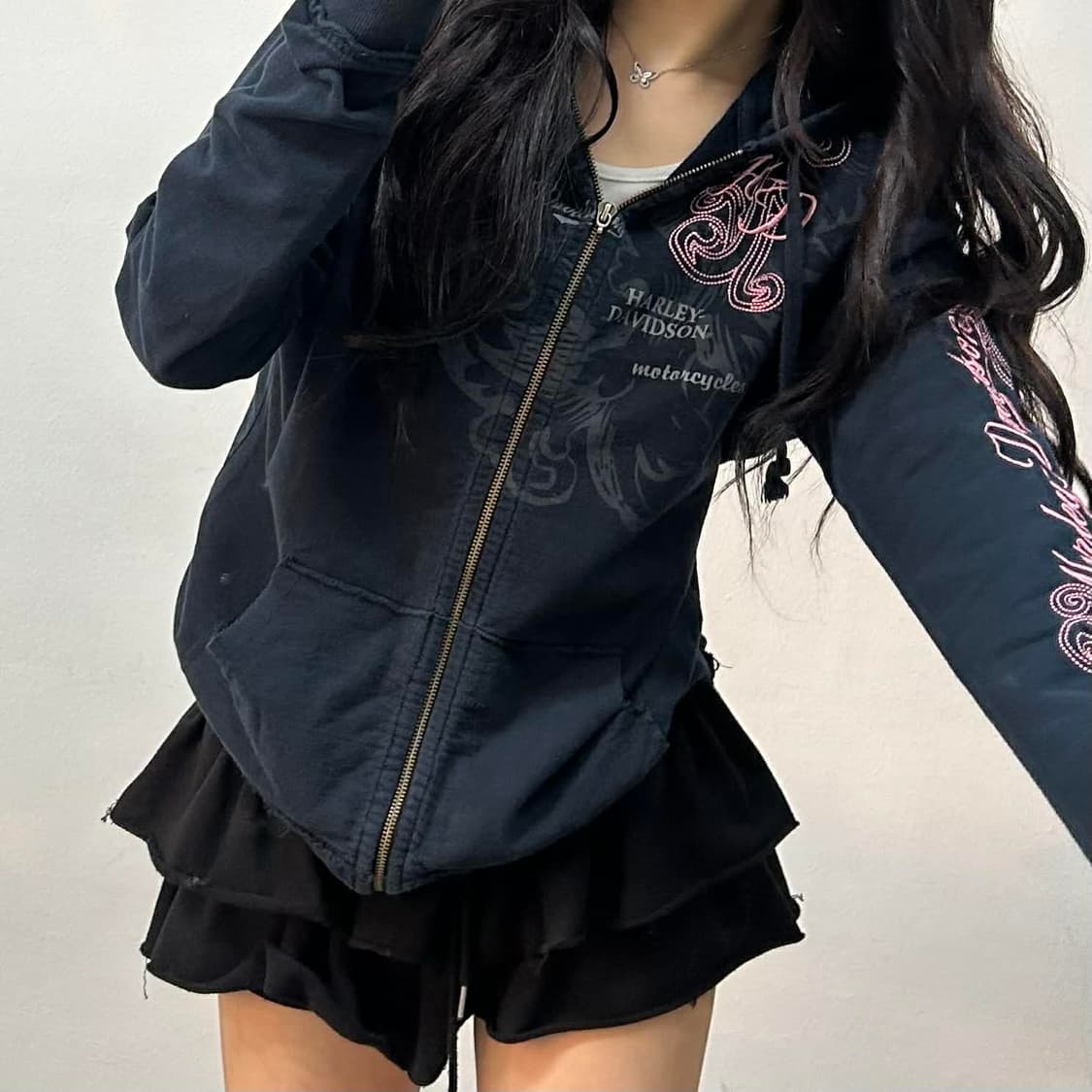 할리데이비슨 y2k 펑크 걸즈 후드집업 대대장 져지(XL) 상품이미지2