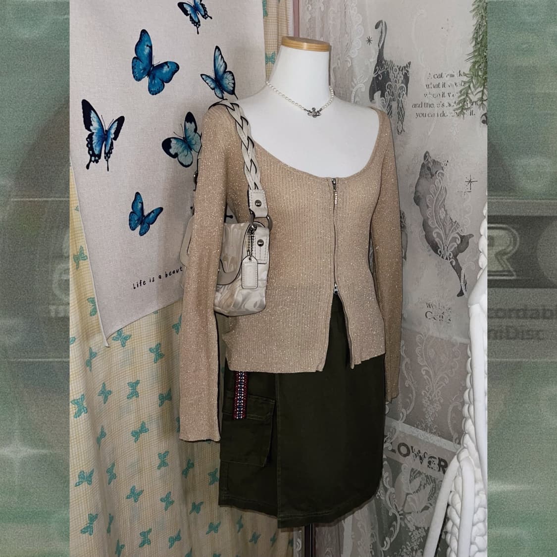 베이지 유넥 투웨이 집업 티셔츠 상품이미지5